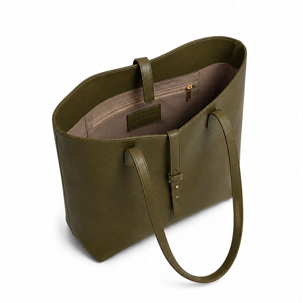 Fashionable women's tote bag with buckle strap.