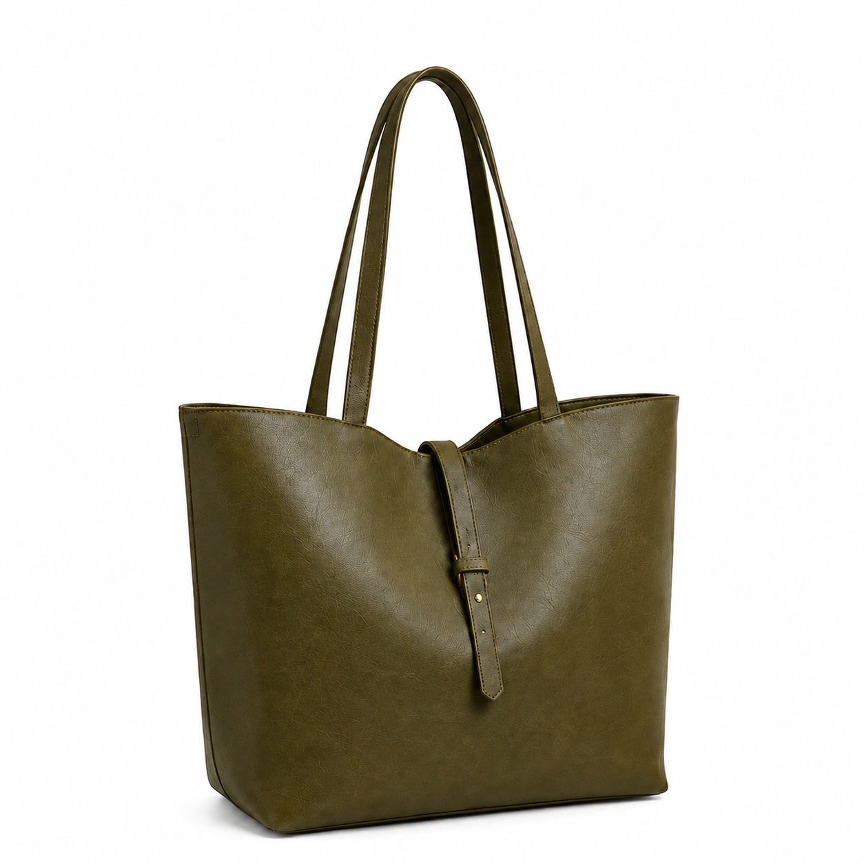 Fashionable women's tote bag with buckle strap.